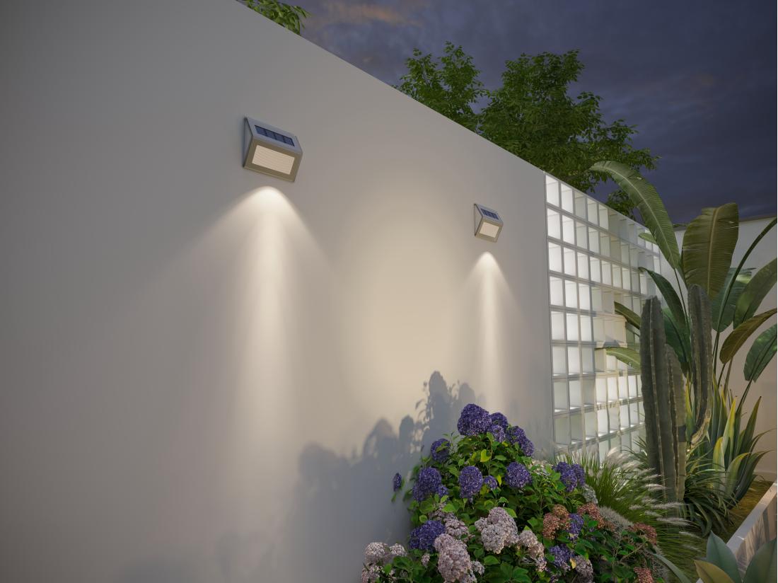 vente unique Lot de 2 appliques solaires en acier inoxydable 20 lumens - L. 10 x H. 8.2 cm SKAGEN