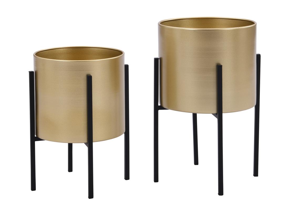 Vente Unique Lot De 2 Cache-pots Sur Pied En Métal - D. 25 X H. 39 Et D. 23 X H. 35.5 - Doré Et Noir - EDMEE