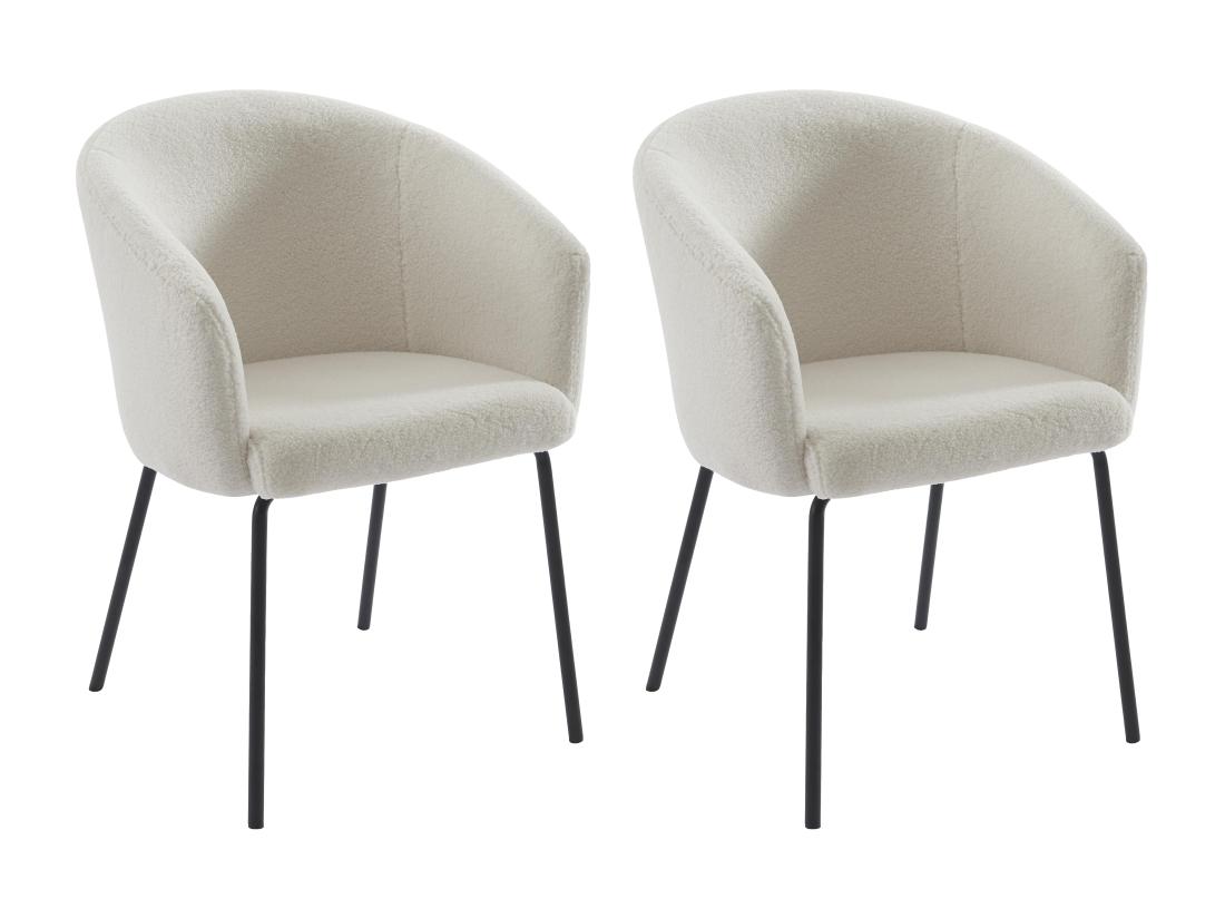 Vente Unique Lot De 2 Chaises Avec Accoudoirs En Tissu Bouclette Et Métal - Crème - MORONI De Pascal MORABITO