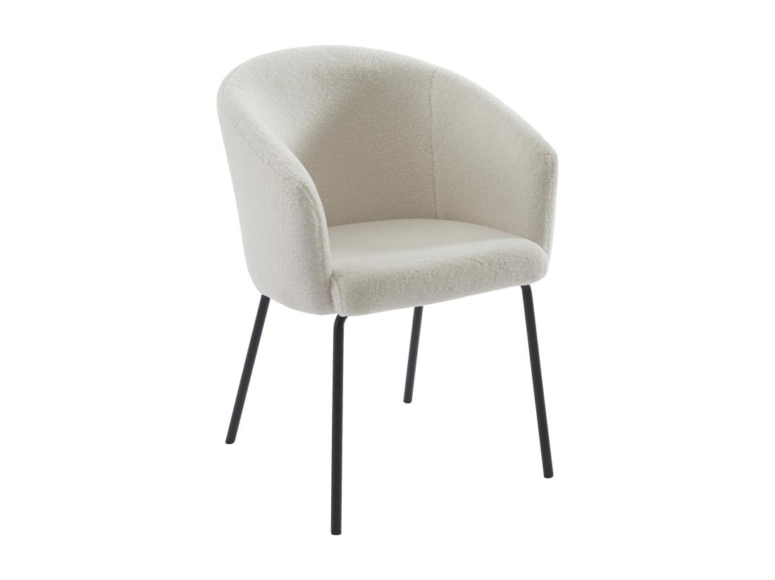 Vente Unique Lot De 2 Chaises Avec Accoudoirs En Tissu Bouclette Et Métal - Crème - MORONI De Pascal MORABITO