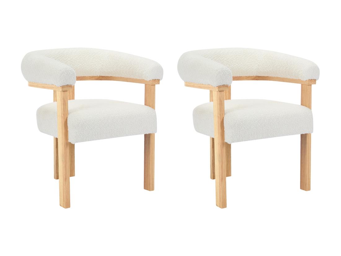 Vente Unique Lot De 2 Chaises Avec Accoudoirs En Tissu Bouclette Et Bois D'hévéa Naturel - Blanc - LIVELIA De Pascal MORABITO