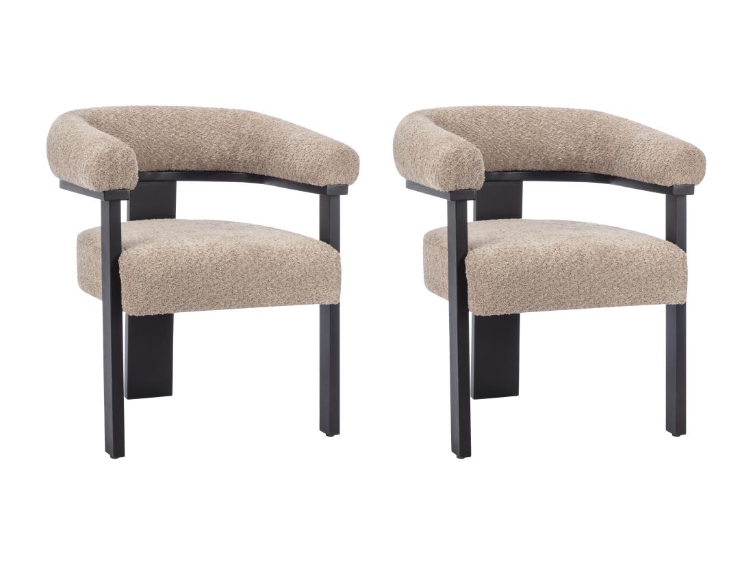 Vente Unique Lot De 2 Chaises Avec Accoudoirs En Tissu Bouclette Et Bois D'hévéa Noir - Taupe - LIVELIA De Pascal MORABITO