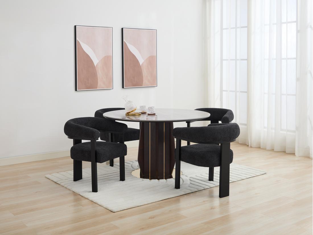 vente unique Lot de 2 chaises avec accoudoirs en tissu bouclette et bois d'hévéa - Noir - LIVELIA de Pascal MORABITO