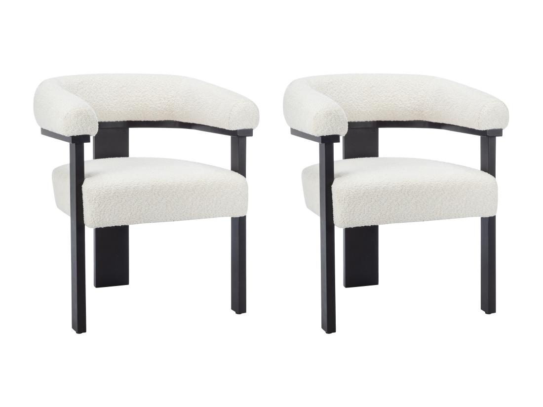 Vente Unique Lot De 2 Chaises Avec Accoudoirs En Tissu Bouclette Et Bois D'hévéa Noir - Blanc - LIVELIA De Pascal MORABITO