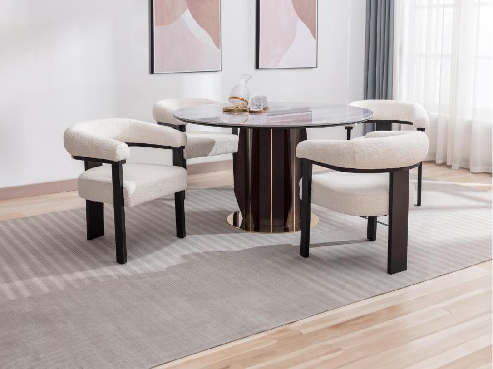 vente unique Lot de 2 chaises avec accoudoirs en tissu bouclette et bois d'hévéa noir - Blanc - LIVELIA de Pascal MORABITO