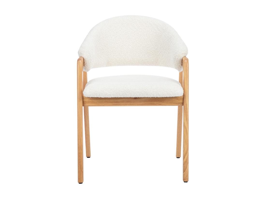 Vente Unique Lot De 2 Chaises Avec Accoudoirs En Tissu Bouclette Et Bois D'hévéa - Blanc Et Naturel - SOLUNA