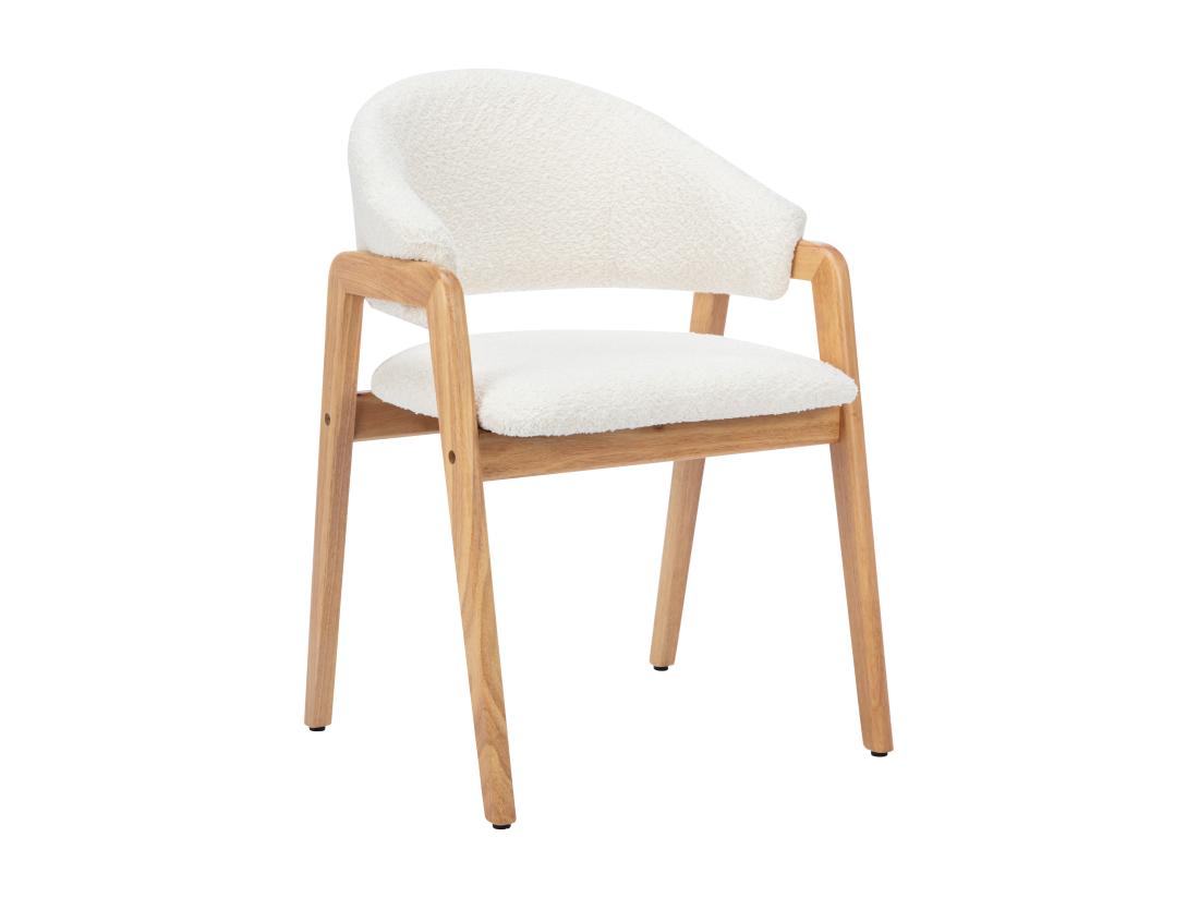 Vente Unique Lot De 2 Chaises Avec Accoudoirs En Tissu Bouclette Et Bois D'hévéa - Blanc Et Naturel - SOLUNA