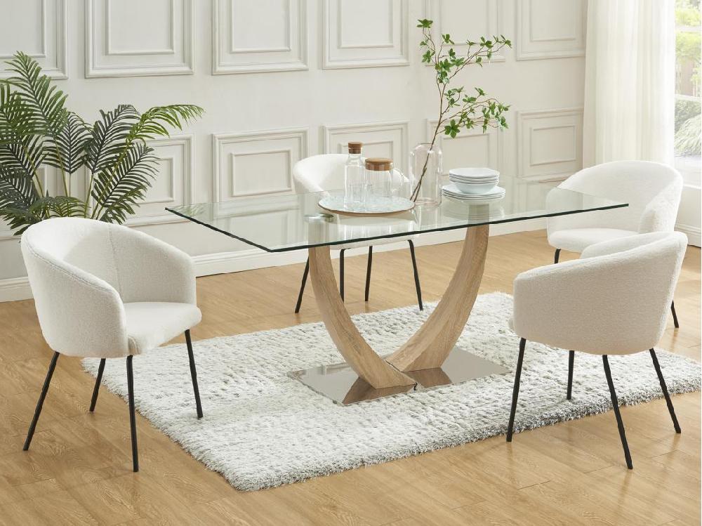 vente unique Lot de 2 chaises avec accoudoirs en tissu bouclette et métal - Crème - MORONI de Pascal MORABITO