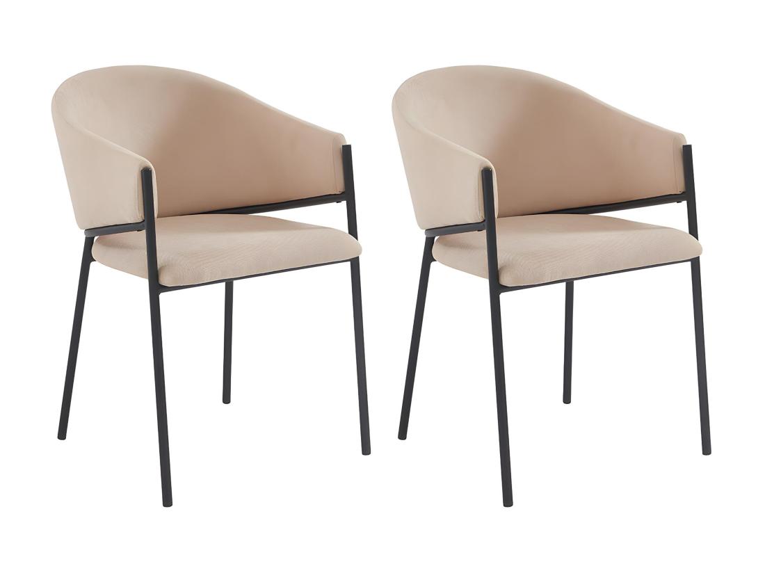 Vente Unique Lot De 2 Chaises Avec Accoudoirs En Tissu Et Métal Noir - Beige - ORDIDA De Pascal MORABITO