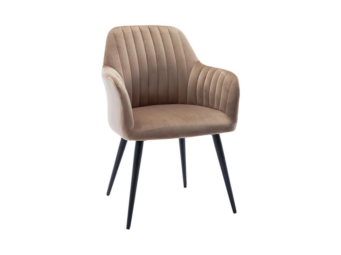 Vente Unique Lot De 2 Chaises Avec Accoudoirs En Velours Et Métal Noir - Beige - ELEANA