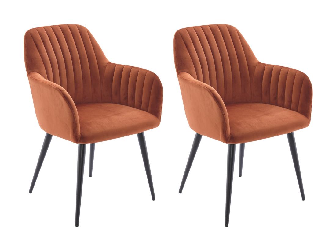 Vente Unique Lot De 2 Chaises Avec Accoudoirs En Velours Et Métal Noir - Terracotta - ELEANA