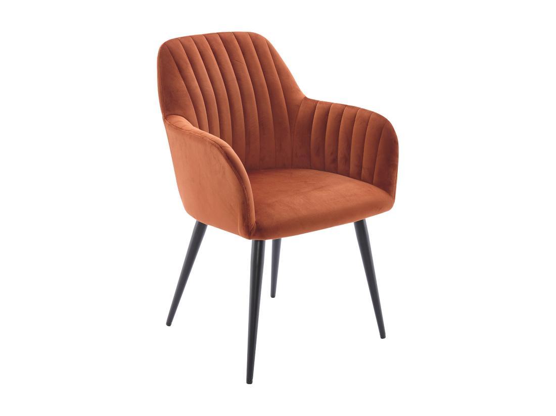 Vente Unique Lot De 2 Chaises Avec Accoudoirs En Velours Et Métal Noir - Terracotta - ELEANA