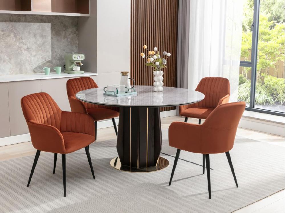 vente unique Lot de 2 chaises avec accoudoirs en velours et métal noir - Terracotta - ELEANA