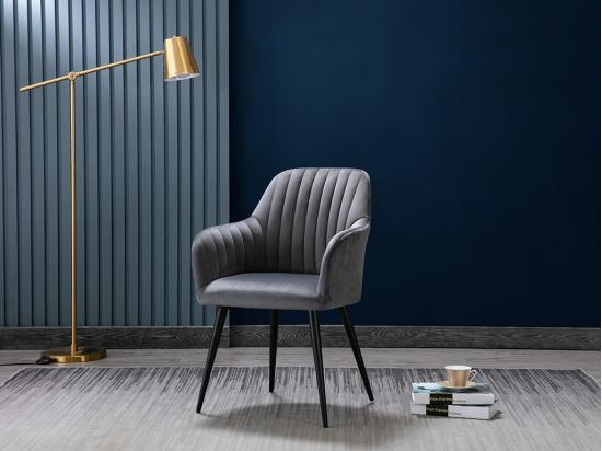 vente unique Lot de 2 chaises avec accoudoirs en velours et métal noir - Gris - ELEANA