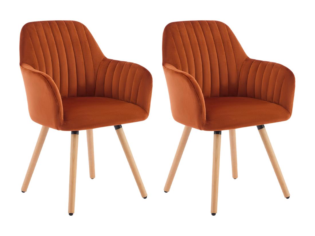 Vente Unique Lot De 2 Chaises Avec Accoudoirs En Velours Et Pieds Bois De Hêtre - Terracotta - ELEANA