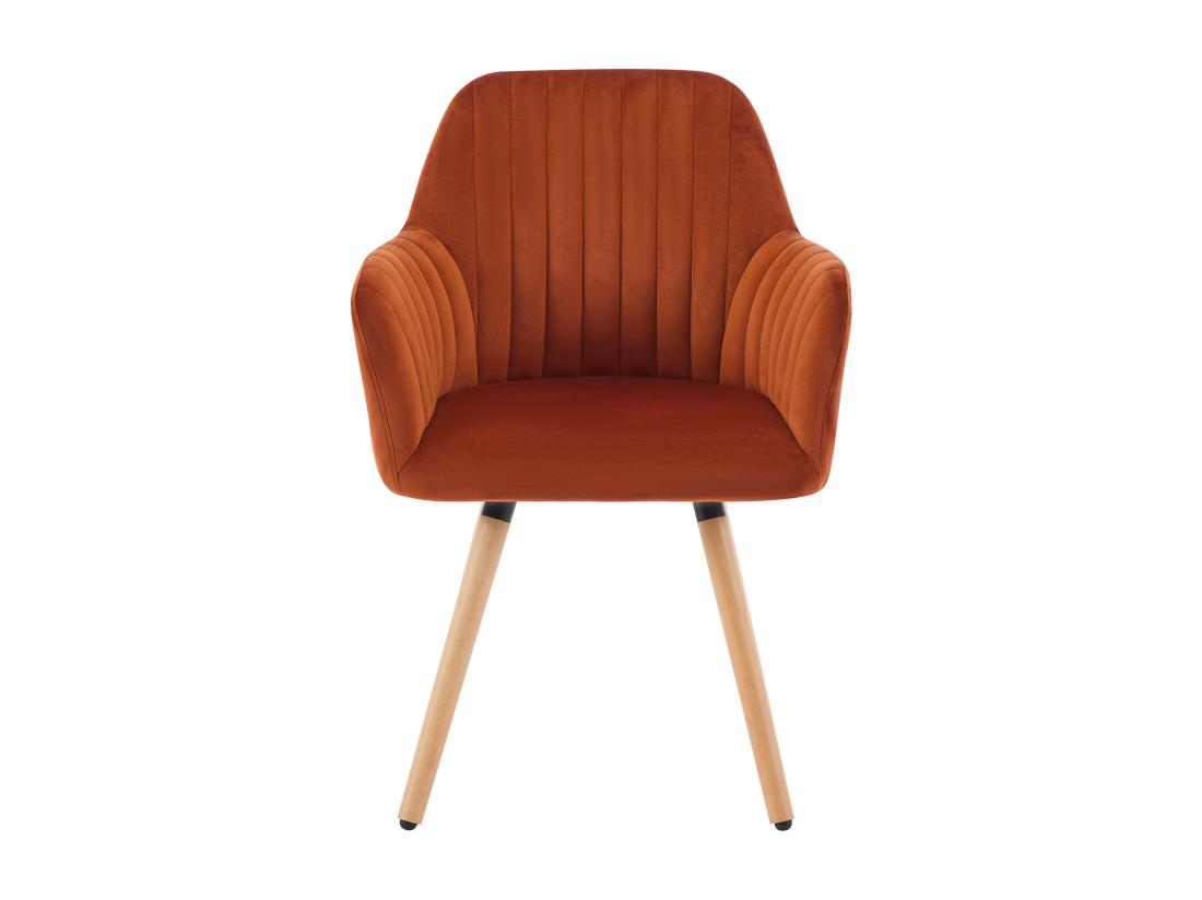 Vente Unique Lot De 2 Chaises Avec Accoudoirs En Velours Et Pieds Bois De Hêtre - Terracotta - ELEANA