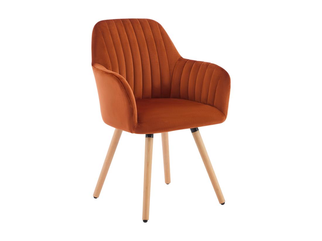 Vente Unique Lot De 2 Chaises Avec Accoudoirs En Velours Et Pieds Bois De Hêtre - Terracotta - ELEANA
