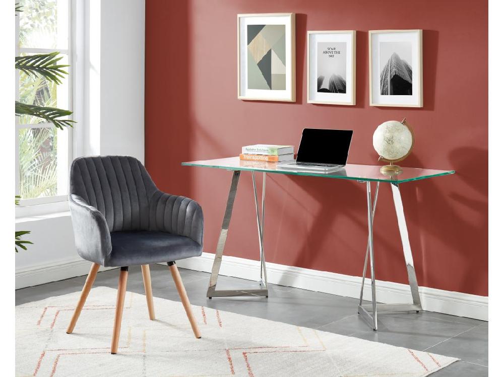vente unique Lot de 2 chaises avec accoudoirs en velours et pieds bois de hêtre - Gris - ELEANA
