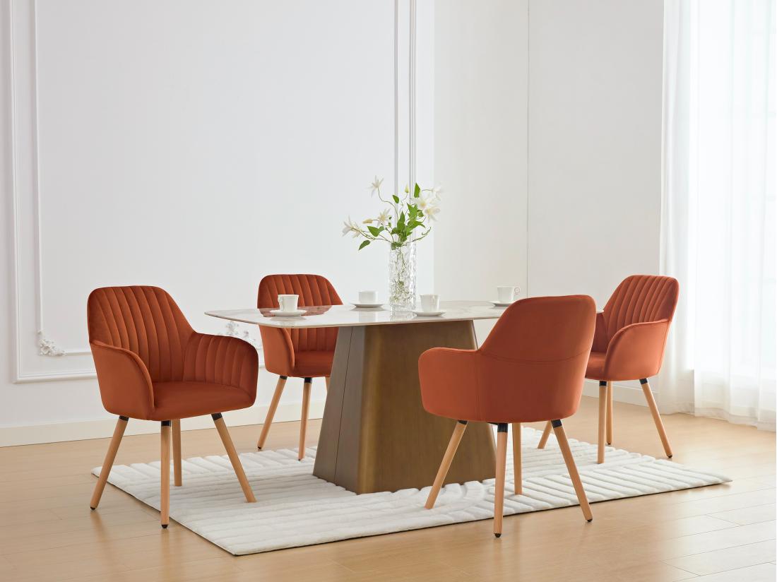 vente unique Lot de 2 chaises avec accoudoirs en velours et pieds bois de hêtre - Terracotta - ELEANA