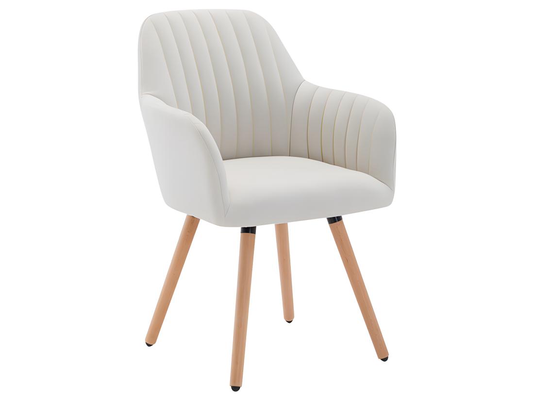 Vente Unique Lot De 2 Chaises Avec Accoudoirs - Tissu Et Pieds Bois De Hêtre - Crème - ELEANA