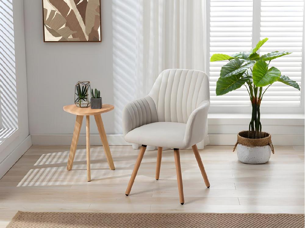 vente unique Lot de 2 chaises avec accoudoirs - Tissu et pieds bois de hêtre - Crème - ELEANA