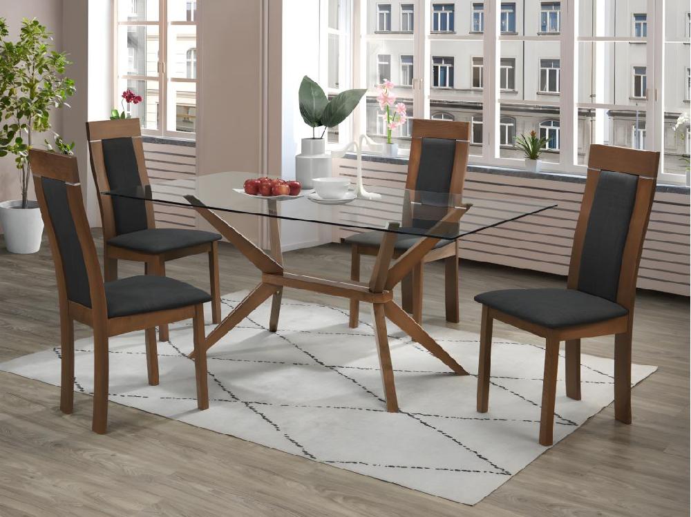 vente unique Lot de 2 chaises BELINDA - Hêtre et tissu - Coloris : Noyer et anthracite