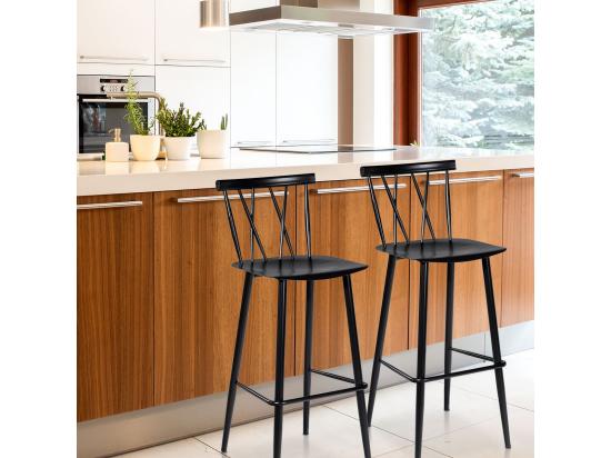 Vente Unique Lot De 2 Chaises De Bar De Style Moderne En Métal 47 5 X 41 X 105 CM Pour Bistro Cuisine Café Charge Max. 150 KG(Noir)