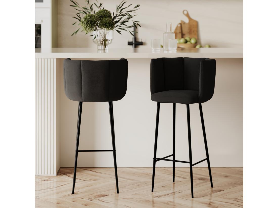 Vente Unique Lot De 2 Chaises De Bar En Velours Noir 75 Cm - Rosy