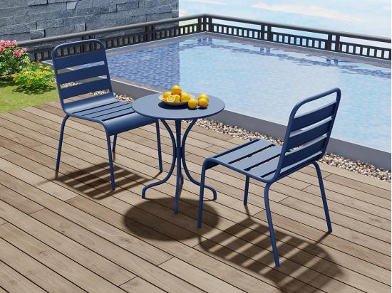 Vente Unique Lot De 2 Chaises De Jardin Empilables En Métal - Bleu Nuit - MIRMANDE De MYLIA