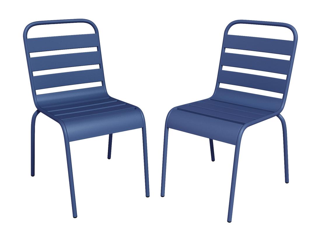 vente unique Lot de 2 chaises de jardin empilables en métal - Bleu nuit - MIRMANDE de MYLIA
