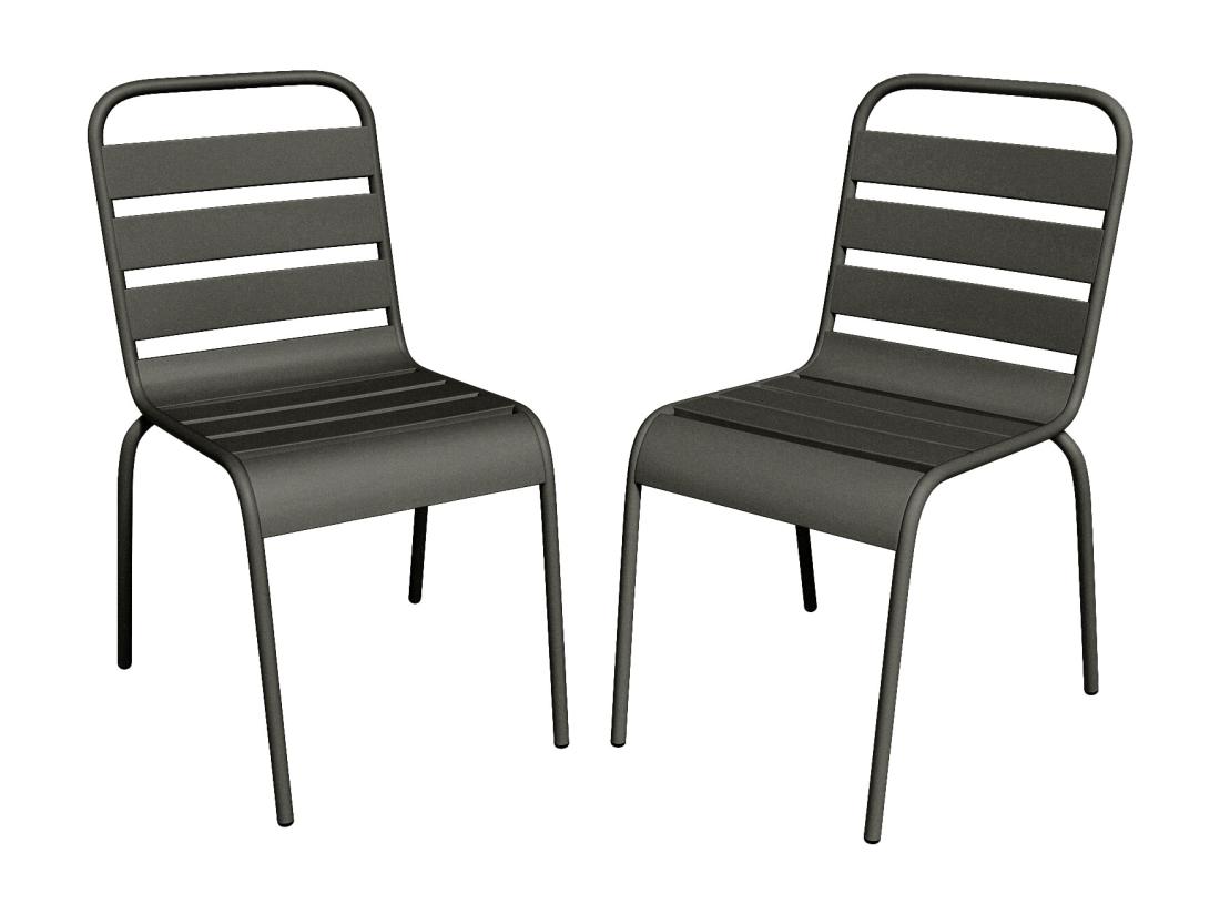 vente unique Lot de 2 chaises de jardin empilables en métal - Gris anthracite - MIRMANDE de MYLIA