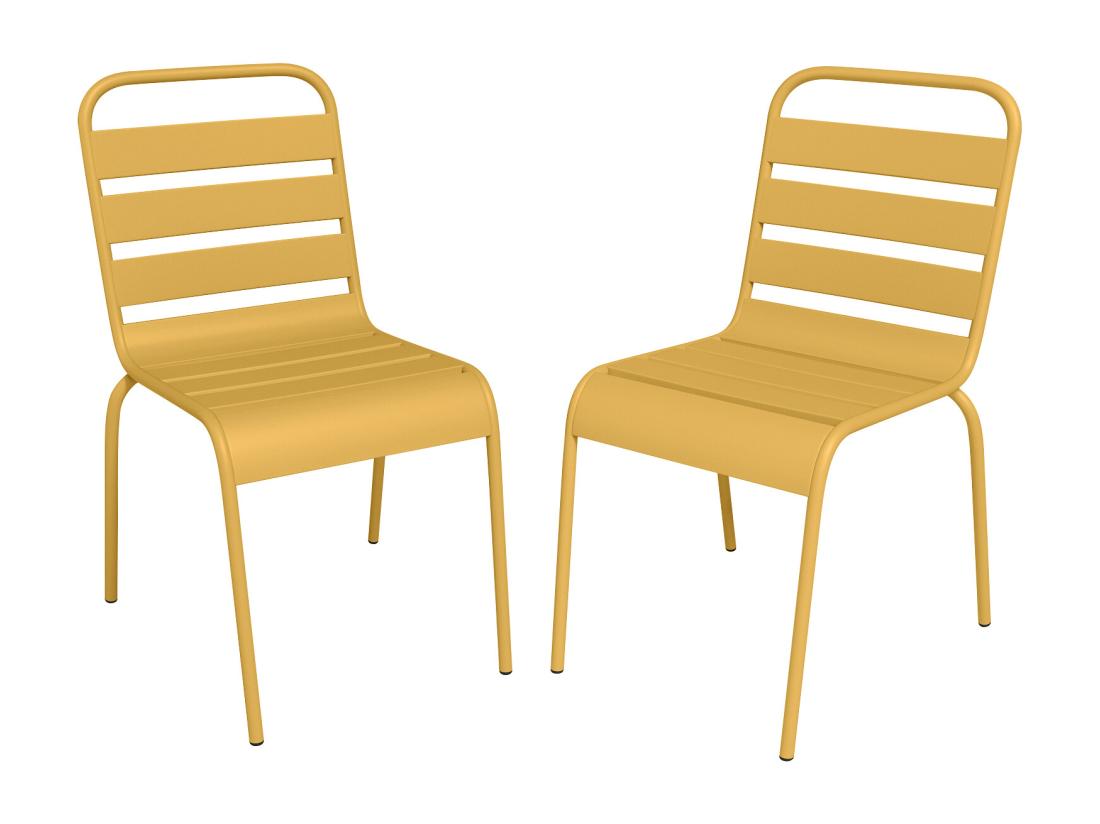 vente unique Lot de 2 chaises de jardin empilables en métal - Jaune moutarde - MIRMANDE de MYLIA