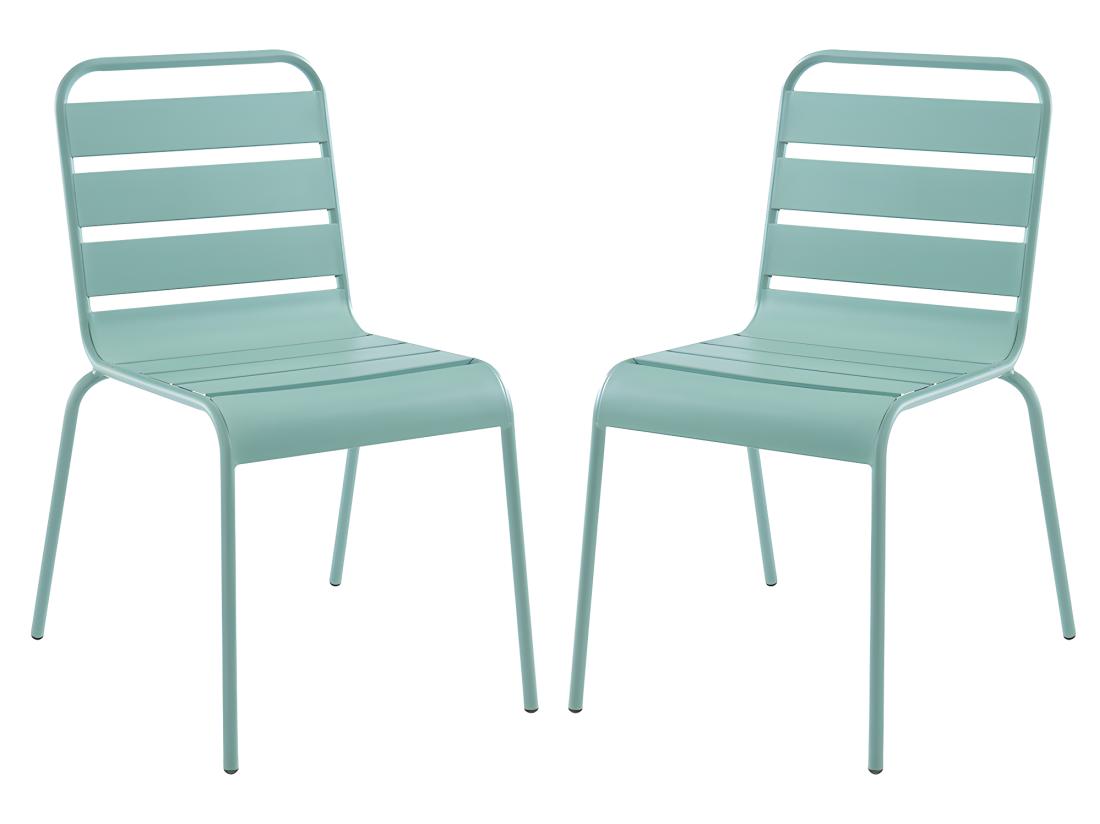 vente unique Lot de 2 chaises de jardin empilables en métal - Vert amande - MIRMANDE de MYLIA