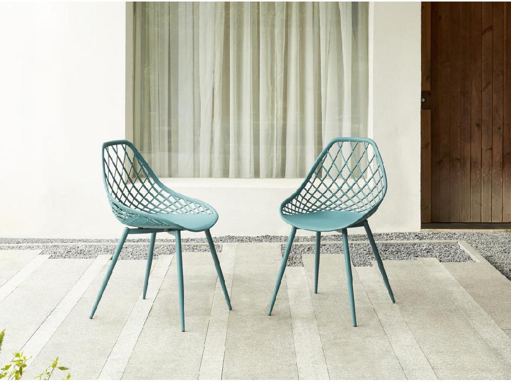 Vente Unique Lot De 2 Chaises De Jardin En Polypropylène Avec Pieds En Métal - Bleu Canard - MALAGA De MYLIA