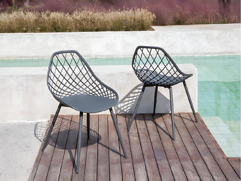 Vente Unique Lot De 2 Chaises De Jardin En Polypropylène Avec Pieds En Métal - Anthracite - MALAGA De MYLIA