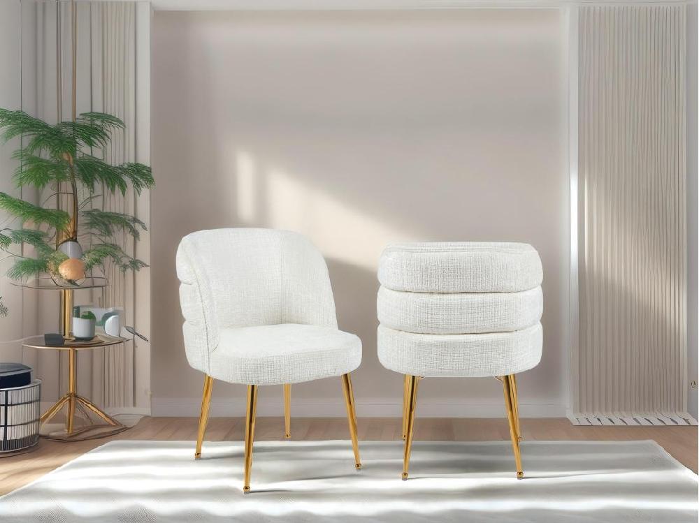 vente unique Lot de 2 chaises en chenille et métal doré - Blanc - SARA