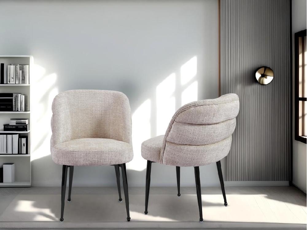 vente unique Lot de 2 chaises en chenille et métal noir - Beige - SARA