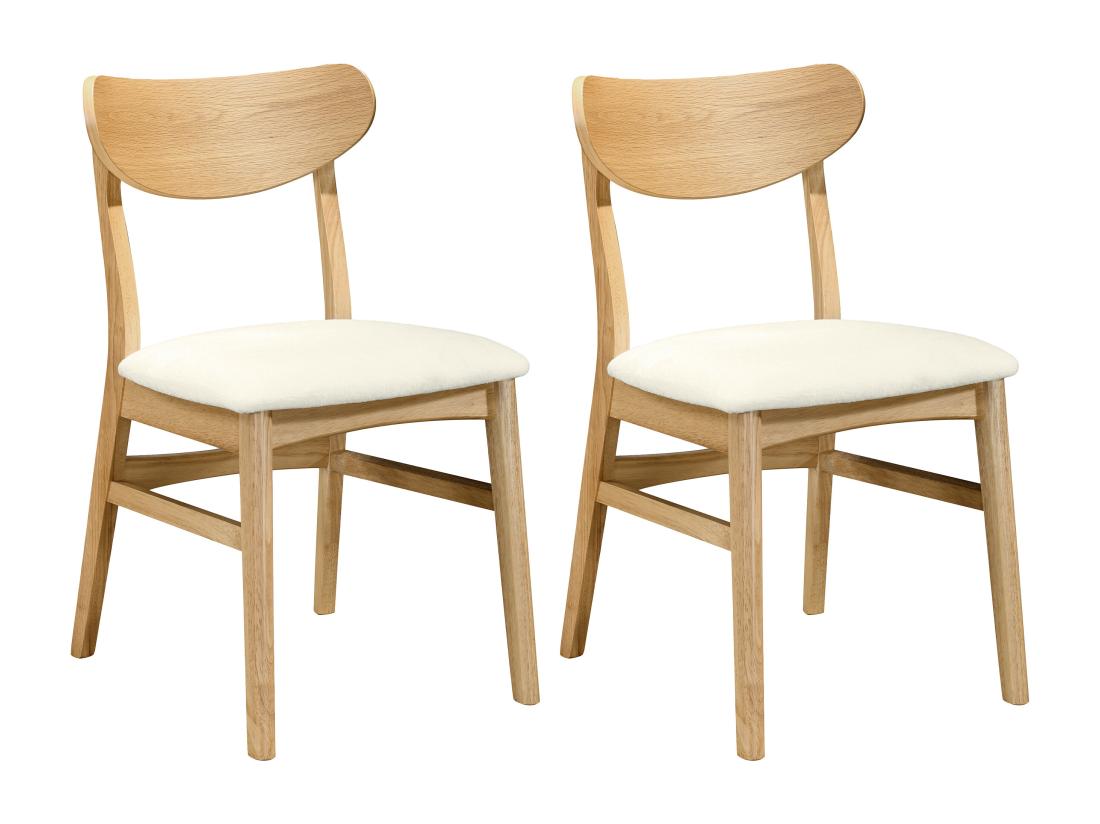 Vente Unique Lot De 2 Chaises En Tissu Texturé Et Bois D'hévéa Naturel - Crème - LARENIA
