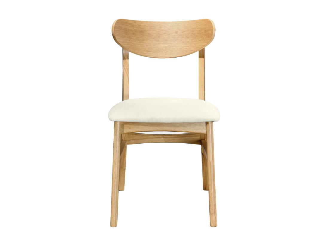 Vente Unique Lot De 2 Chaises En Tissu Texturé Et Bois D'hévéa Naturel - Crème - LARENIA