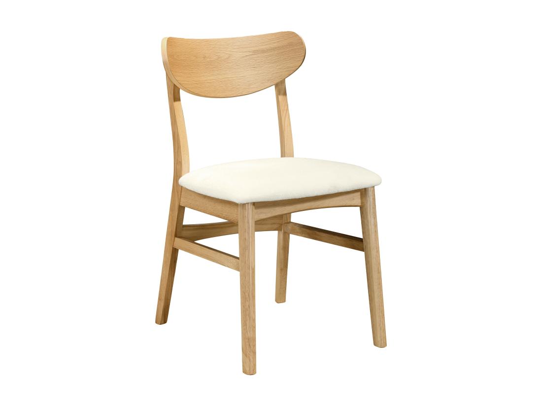 Vente Unique Lot De 2 Chaises En Tissu Texturé Et Bois D'hévéa Naturel - Crème - LARENIA