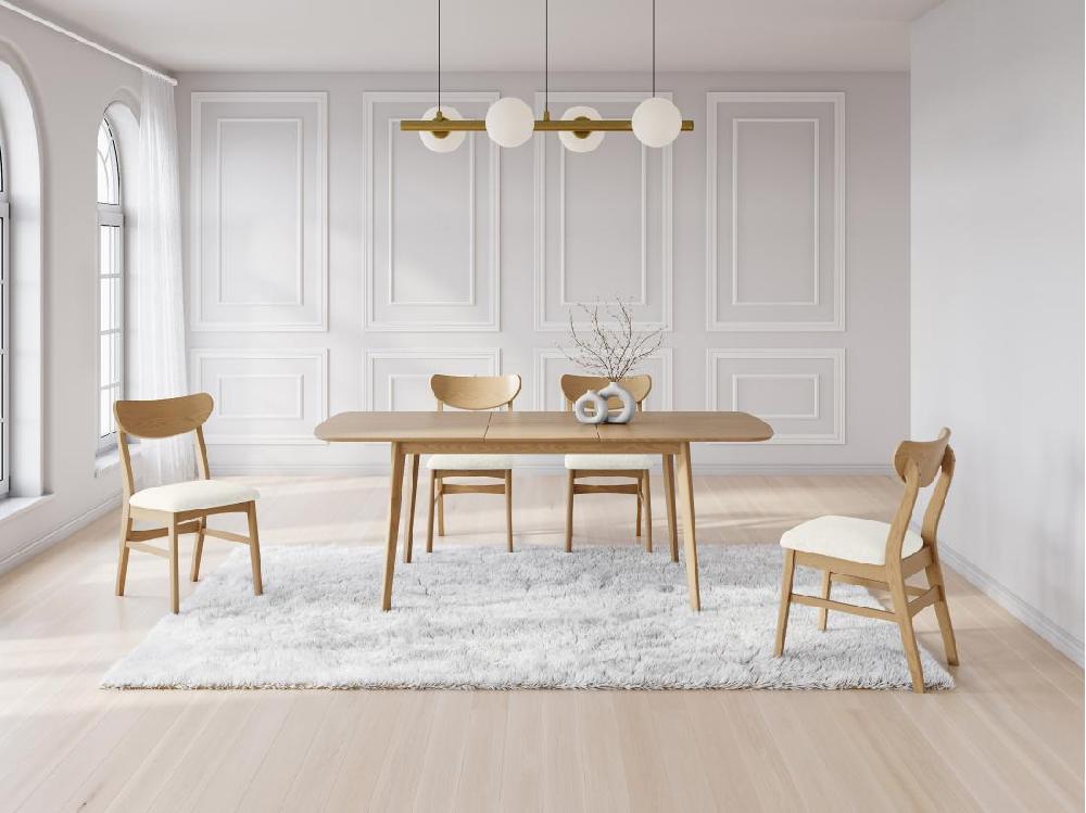 vente unique Lot de 2 chaises en tissu texturé et bois d'hévéa naturel - Crème - LARENIA