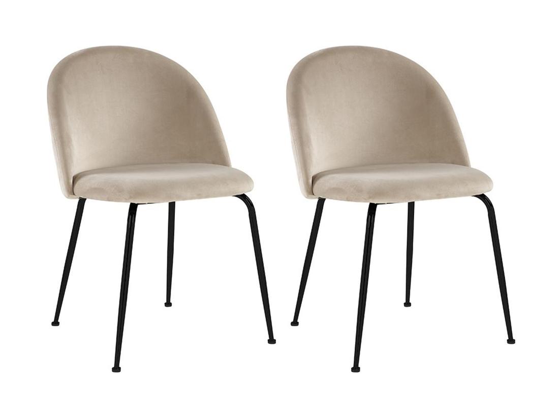Vente Unique Lot De 2 Chaises En Velours Et Acier Inoxydable Noir - Beige - MELBOURNE