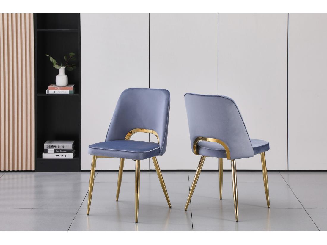 vente unique Lot de 2 chaises en velours et métal doré - Bleu - LUNA