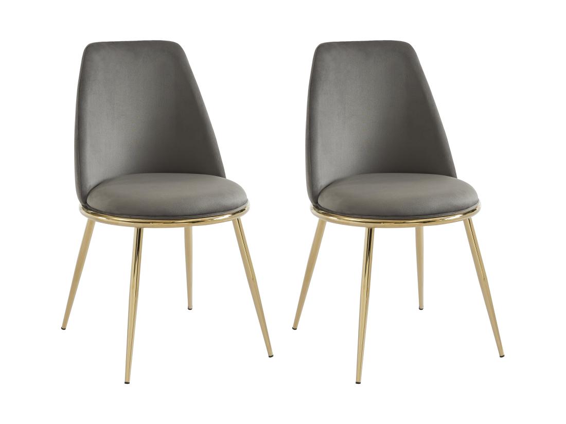 Vente Unique Lot De 2 Chaises En Velours Et Métal Doré - Gris - NEBINA De Pascal MORABITO