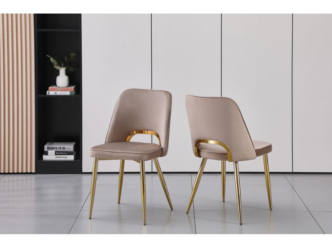 vente unique Lot de 2 chaises en velours et métal doré - Taupe - LUNA