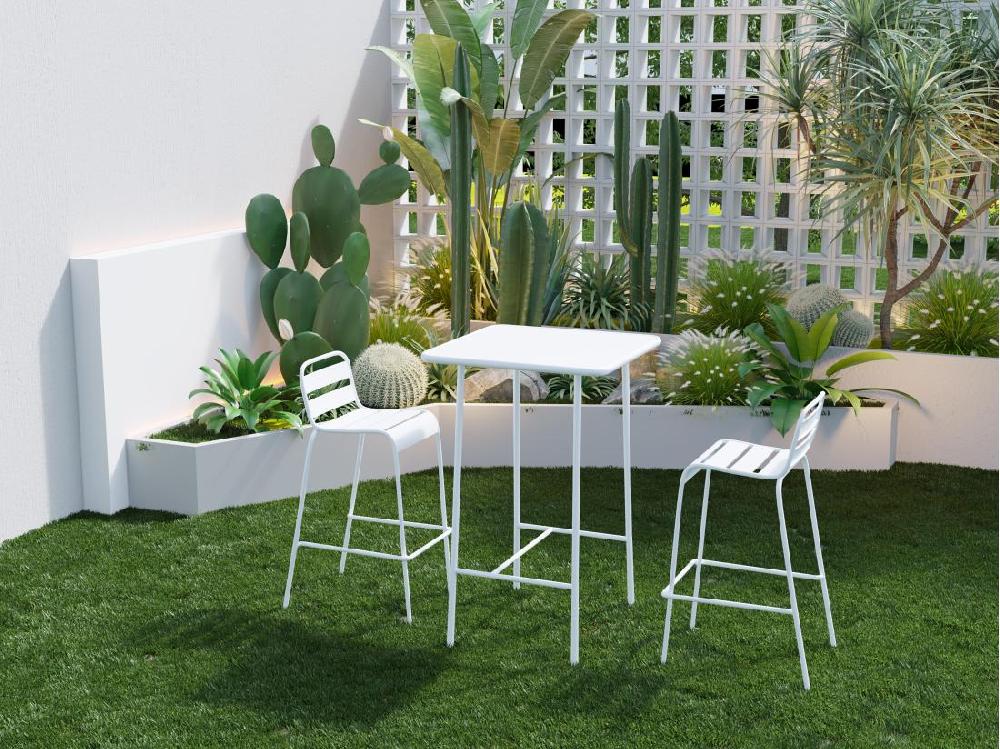 Vente Unique Lot De 2 Chaises Hautes De Jardin Empilables En Métal - Blanc - MIRMANDE De MYLIA