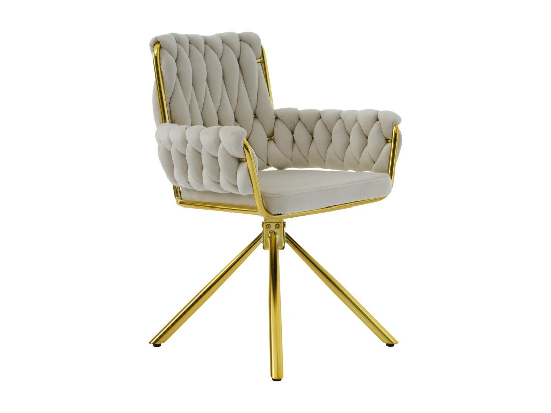 Vente Unique Lot De 2 Chaises Pivotantes En Velours Avec Accoudoirs - Pieds En Métal Doré - Beige