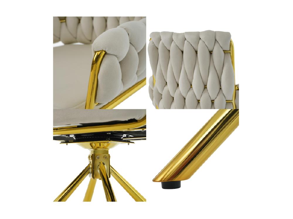 vente unique Lot de 2 Chaises pivotantes en velours avec accoudoirs - pieds en métal doré - Beige