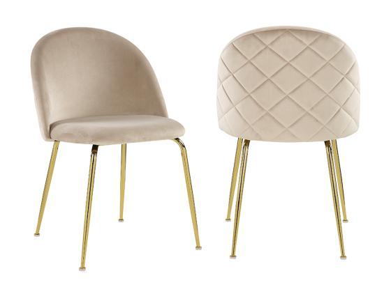 Vente Unique Lot De 2 Chaises - Velours Et Acier Inoxydable Doré - Beige - MELBOURNE