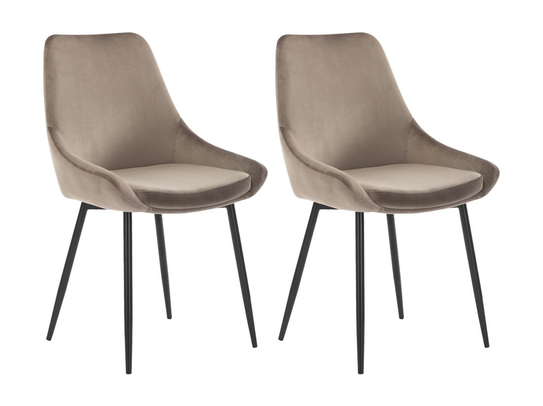 Vente Unique Lot De 2 Chaises - Velours Et Métal Noir - Taupe - MASURIE